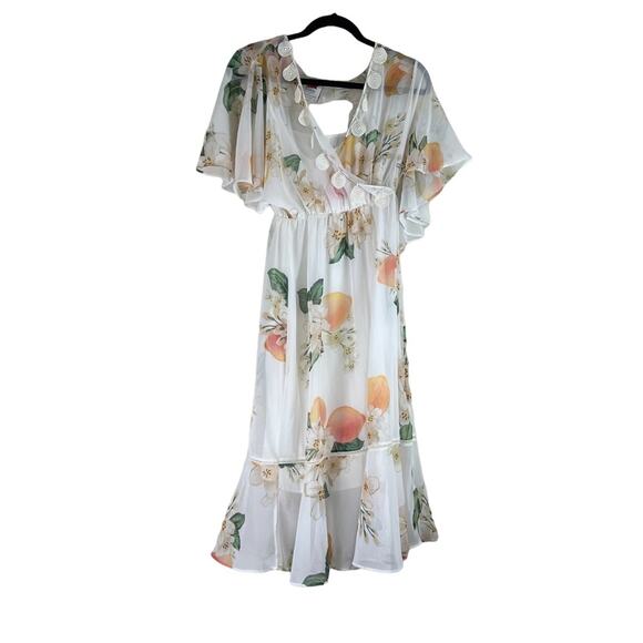 Farm Rio‎ X Anthropologie Eloisa White Floral Sheer Dress Size Small - Picture 4 of 9